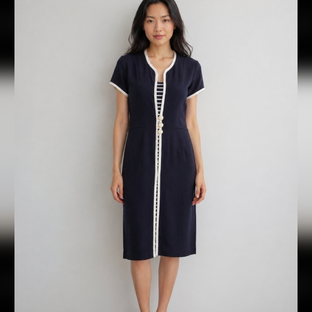 DANNY & NICOLE Vintage Blue White Layered Dress Stripes